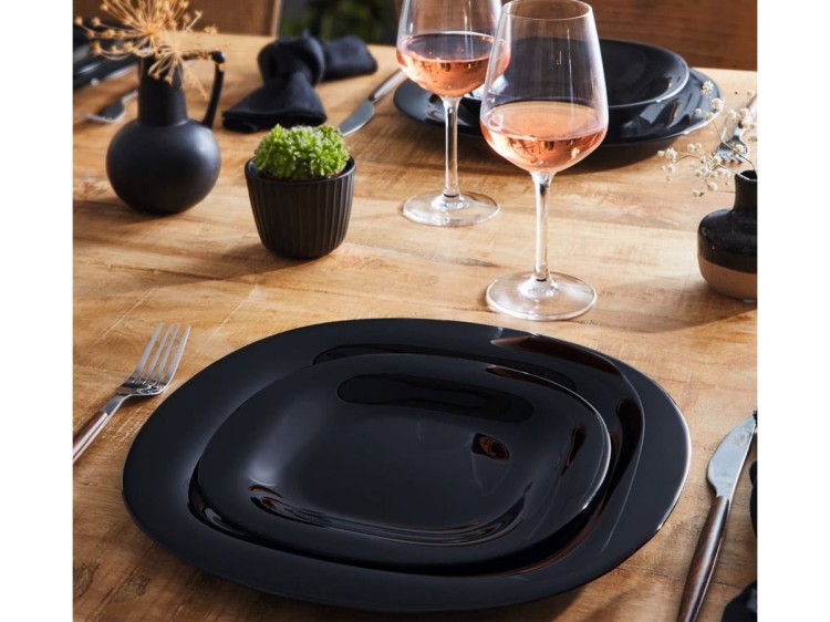 Serwis obiadowy dla 6 osób 18 elementów czarno biały Carine LUMINARC