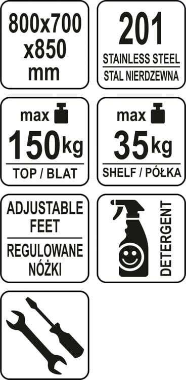 Stół przystawny skręcany z półką 80x70x85 YATO