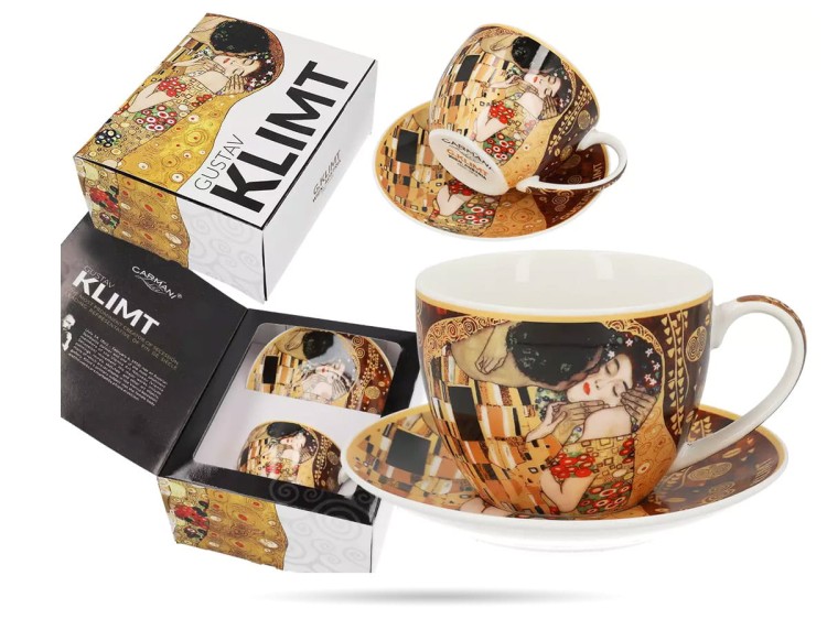 Filiżanka ze spodkiem Klimt Pocałunek 250 ml porcelana CARMANI