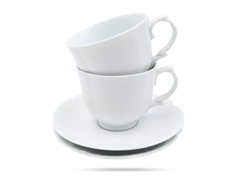 Filiżanki ze spodkami 220 ml 2 szt prezent Perla White PORCELANA BOGUCICE