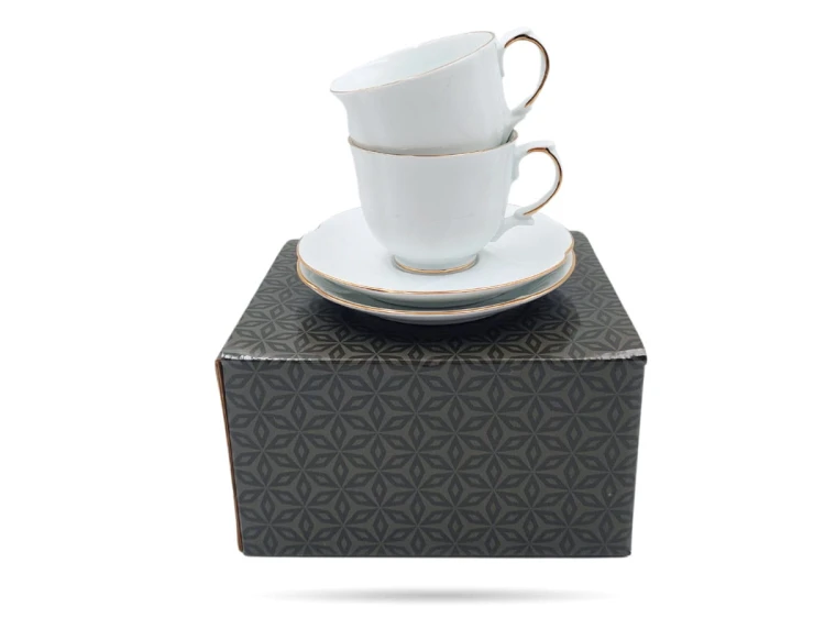 Filiżanki ze spodkami 220 ml 2 szt prezent Perla Gold PORCELANA BOGUCICE