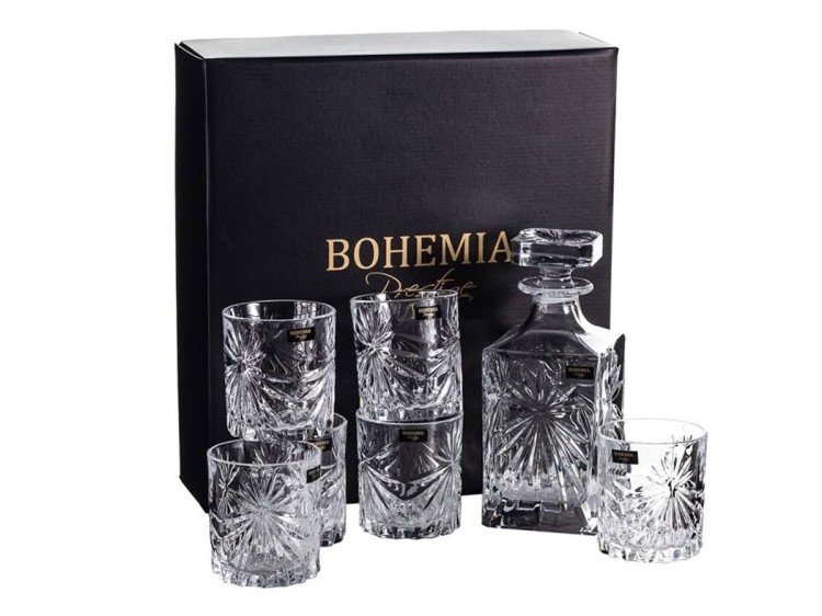 Zestaw do whisky Prestige Fiore karafka + 6 szklanek kryształ BOHEMIA