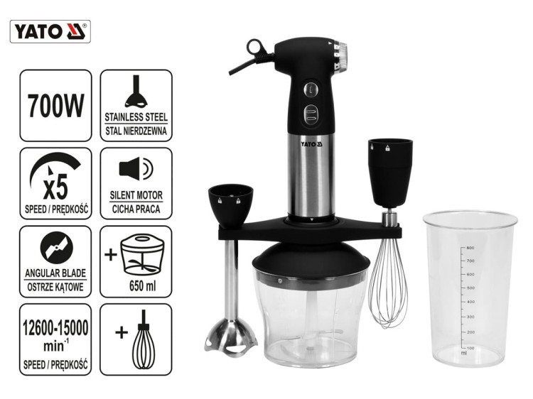 Blender ręczny mikser z akcesoriami 700W YATO