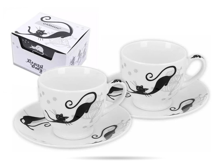 Filiżanki ze spodkami 100 ml koty poducha Crazy Cat espresso CARMANI