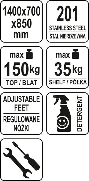 Stół centralny skręcany z półką 140x70x85 YATO