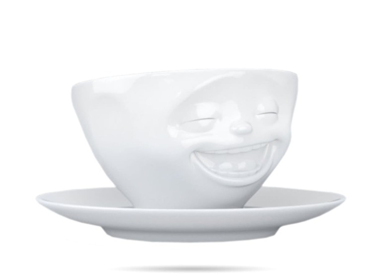 Uśmiechnięta filiżanka ze spodkiem LAUGHING prezent Tassen 58PRODUCTS