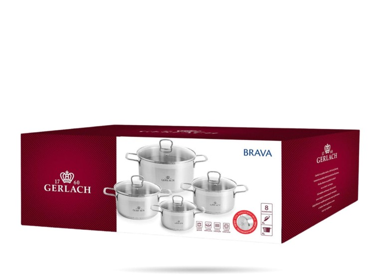 Komplet garnków Brava 4 garnki z pokrywkami stal GERLACH