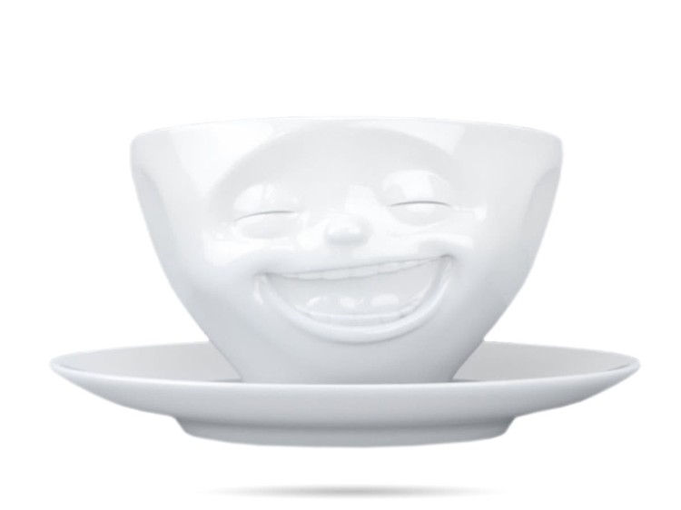Uśmiechnięta filiżanka ze spodkiem LAUGHING prezent Tassen 58PRODUCTS