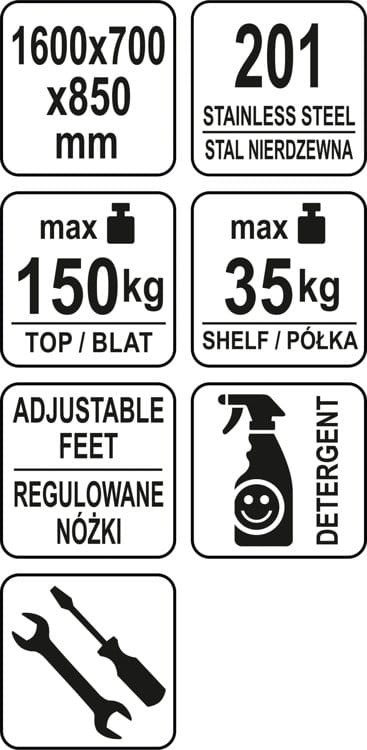 Stół przystawny skręcany z półką 160x70x85 YATO