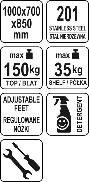 Stół przystawny skręcany z półką 100x70x85 YATO