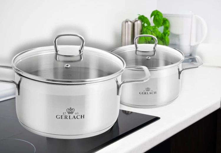 Komplet garnków Brava 4 garnki z pokrywkami stal GERLACH