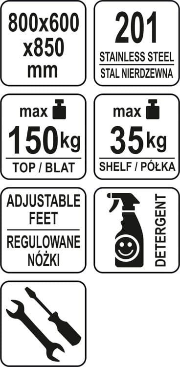 Stół przystawny skręcany z półką 80x60x85 YATO
