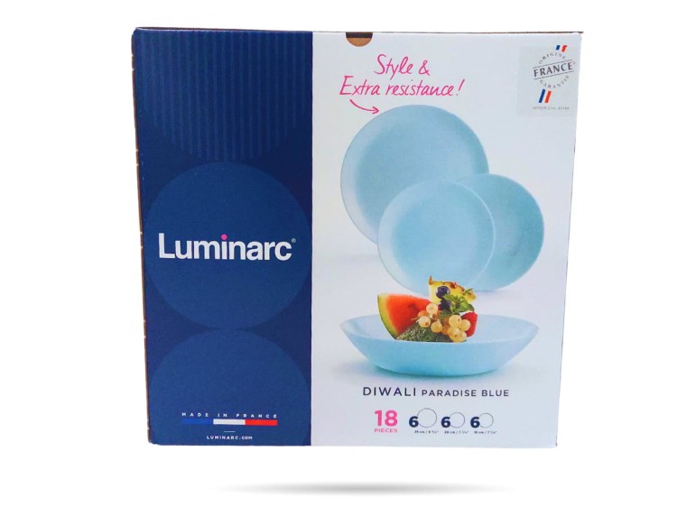 Serwis obiadowy dla 6 os 18 el niebieski Paradise Blue Diwali LUMINARC