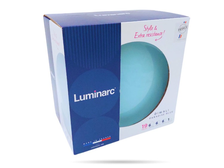 Serwis obiadowy salaterka 6 os 19 el niebieski Paradise Blue Diwali LUMINARC