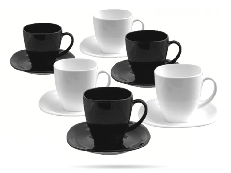 Serwis kawowo obiadowy dla 6 os 38 el czarno - biały Harena LUMINARC