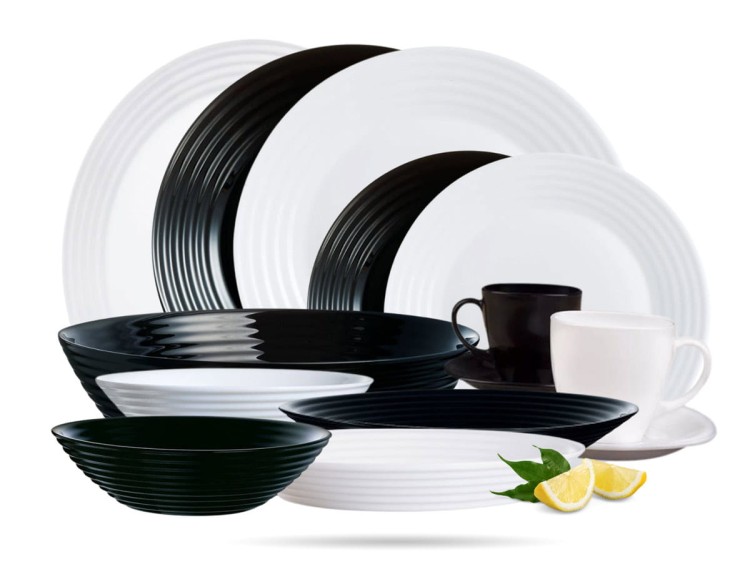 Serwis kawowo obiadowy dla 6 os 38 el czarno - biały Harena LUMINARC
