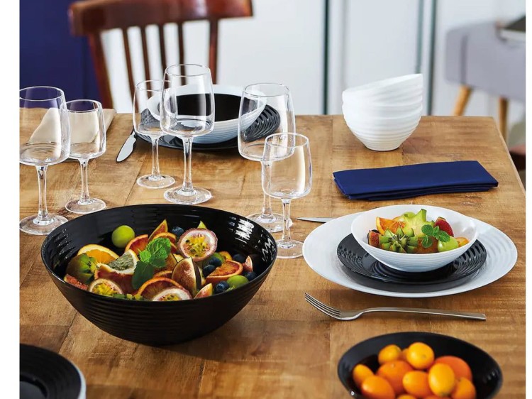 Serwis kawowo obiadowy dla 6 os 38 el czarno - biały Harena LUMINARC