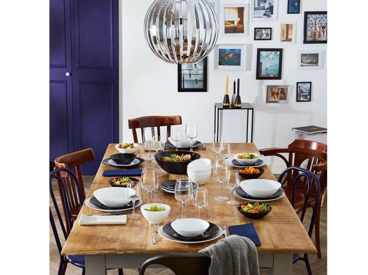 Serwis kawowo obiadowy dla 6 os 38 el czarno - biały Harena LUMINARC