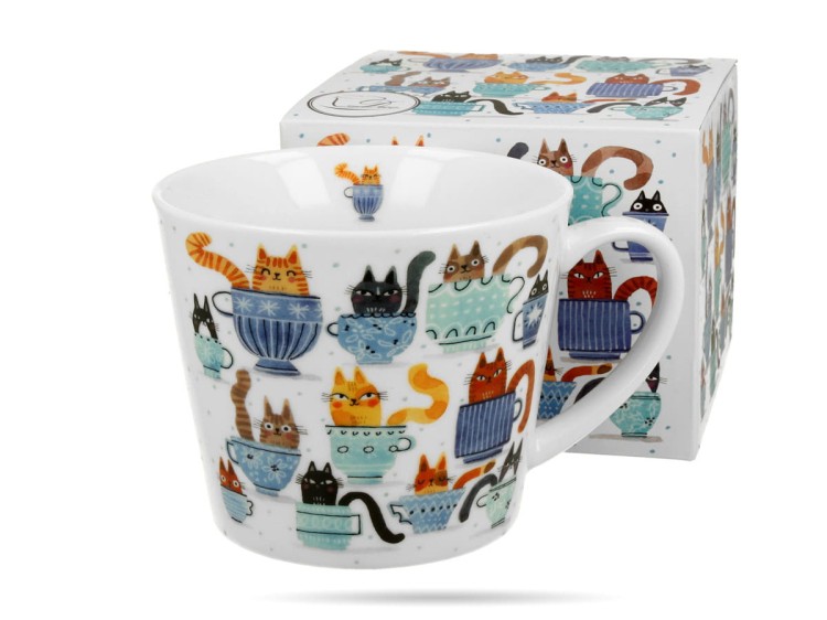 Kubek prosty Koci świat koty w filiżankach 610 ml porcelana na prezent DUO