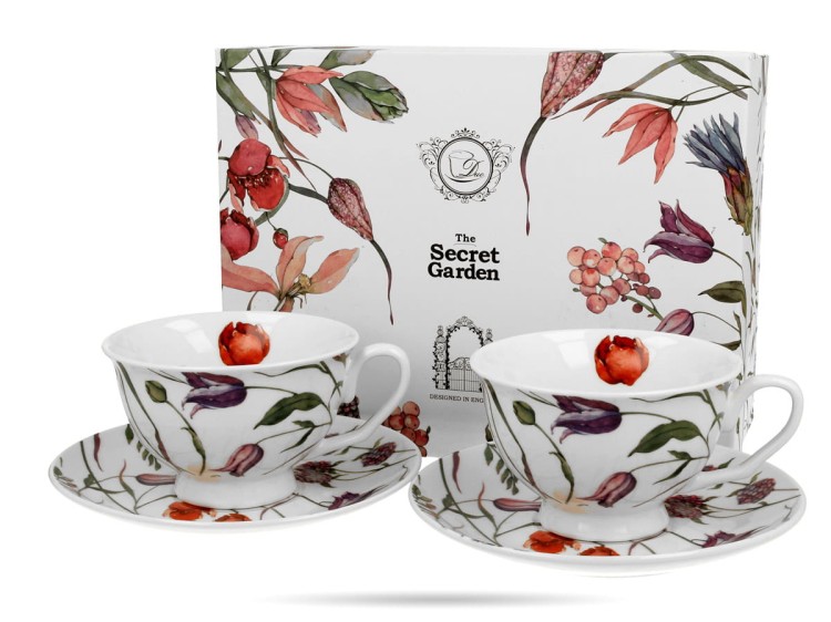 Filiżanki w kwiaty 250 ml 2 filiżanki ze spodkami Royal porcelana DUO