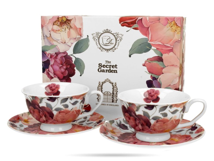 Filiżanki w kwiaty 250 ml 2 filiżanki ze spodkami róże Royal porcelana DUO