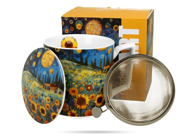 Kubek z zaparzaczem pole słoneczników Modern 450 ml porcelana prezent DUO