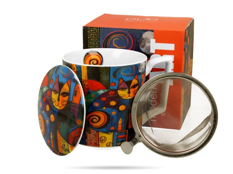 Kubek z zaparzaczem kot Modern 450 ml porcelana na prezent DUO