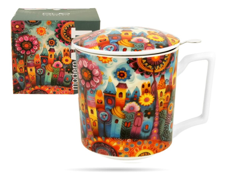 Kubek z zaparzaczem miasto Modern 450 ml porcelana prezent DUO