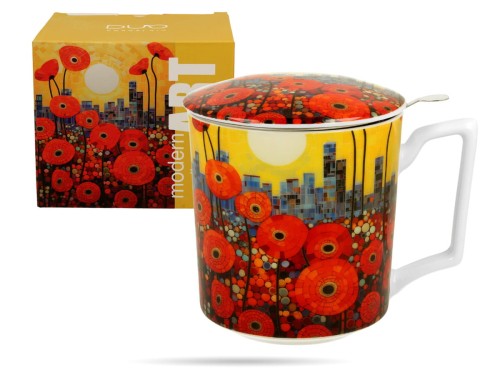 Kubek z zaparzaczem maki polne Modern 450 ml porcelana prezent DUO