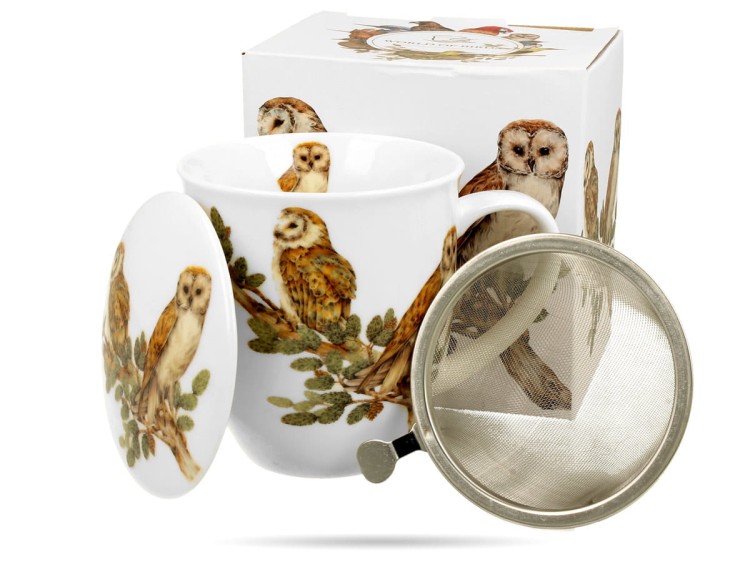 Kubek z zaparzaczem ptaki sowy 400 ml Ptasi świat porcelana prezent DUO
