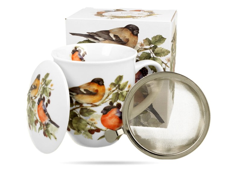 Kubek z zaparzaczem ptaki gile 400 ml Ptasi świat porcelana prezent DUO