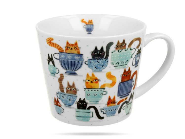 Kubek prosty Koci świat koty w filiżankach 610 ml porcelana na prezent DUO