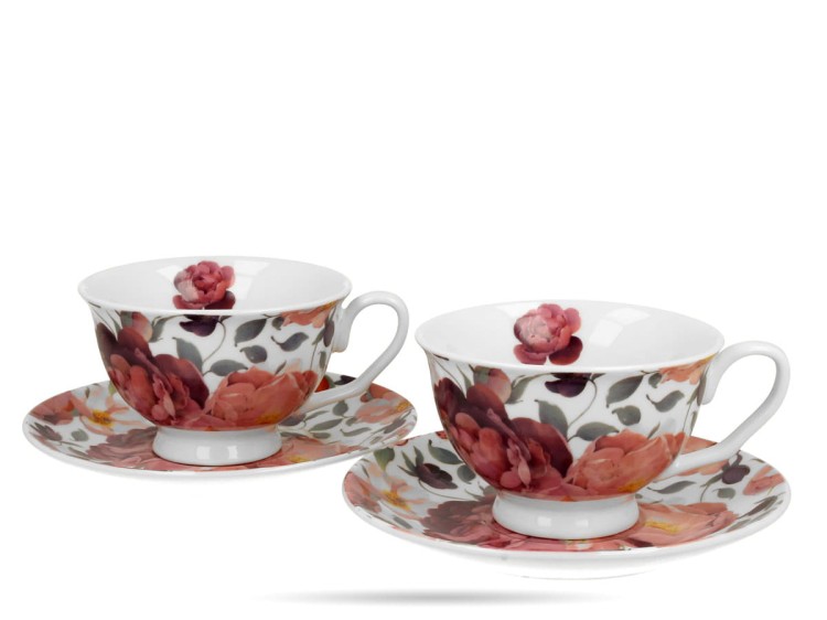 Filiżanki w kwiaty 250 ml 2 filiżanki ze spodkami róże Royal porcelana DUO