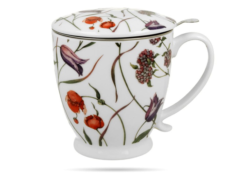 Kubek na stopce w kwiaty z zaparzaczem 510 ml Royal porcelana prezent DUO
