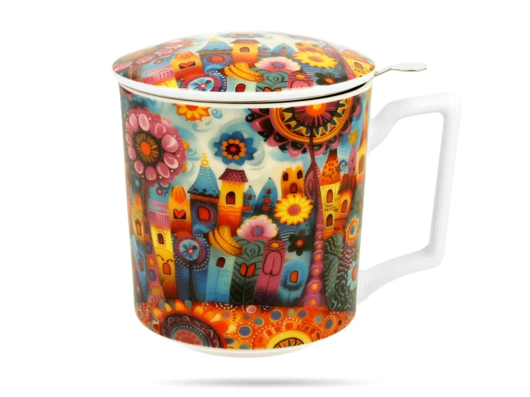 Kubek z zaparzaczem miasto Modern 450 ml porcelana prezent DUO