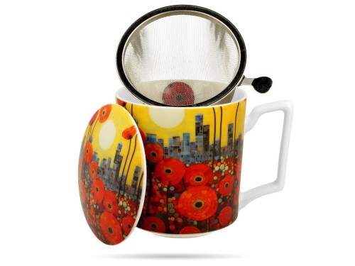 Kubek z zaparzaczem maki polne Modern 450 ml porcelana prezent DUO