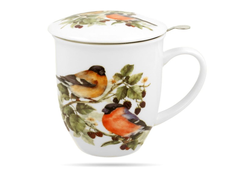 Kubek z zaparzaczem ptaki gile 400 ml Ptasi świat porcelana prezent DUO