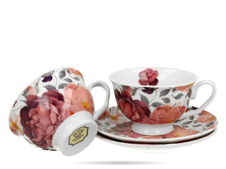 Filiżanki w kwiaty 250 ml 2 filiżanki ze spodkami róże Royal porcelana DUO