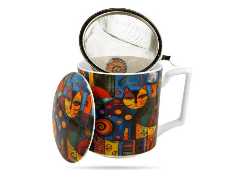 Kubek z zaparzaczem kot Modern 450 ml porcelana na prezent DUO