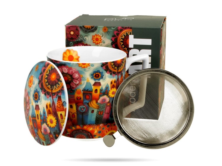Kubek z zaparzaczem miasto Modern 450 ml porcelana prezent DUO
