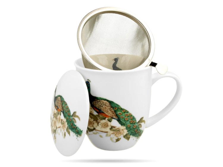 Kubek z zaparzaczem ptaki paw 400 ml Ptasi świat porcelana prezent DUO