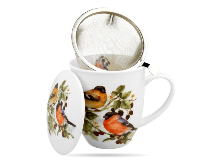 Kubek z zaparzaczem ptaki gile 400 ml Ptasi świat porcelana prezent DUO