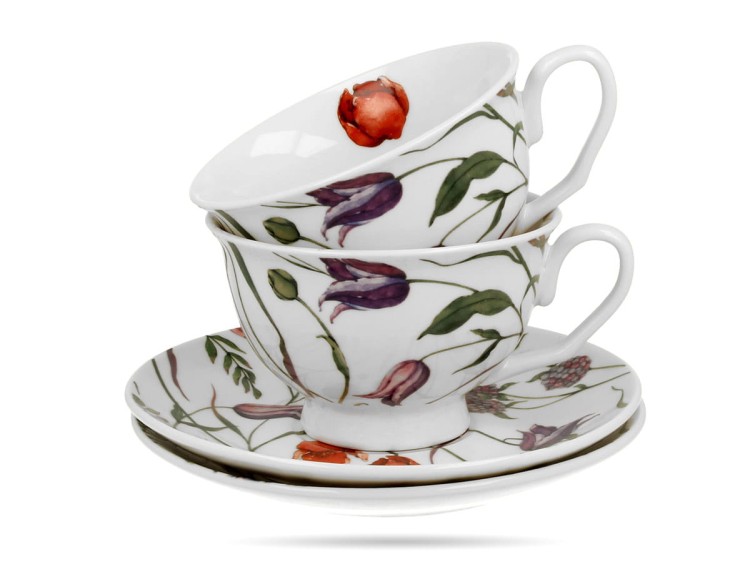 Filiżanki w kwiaty 250 ml 2 filiżanki ze spodkami Royal porcelana DUO