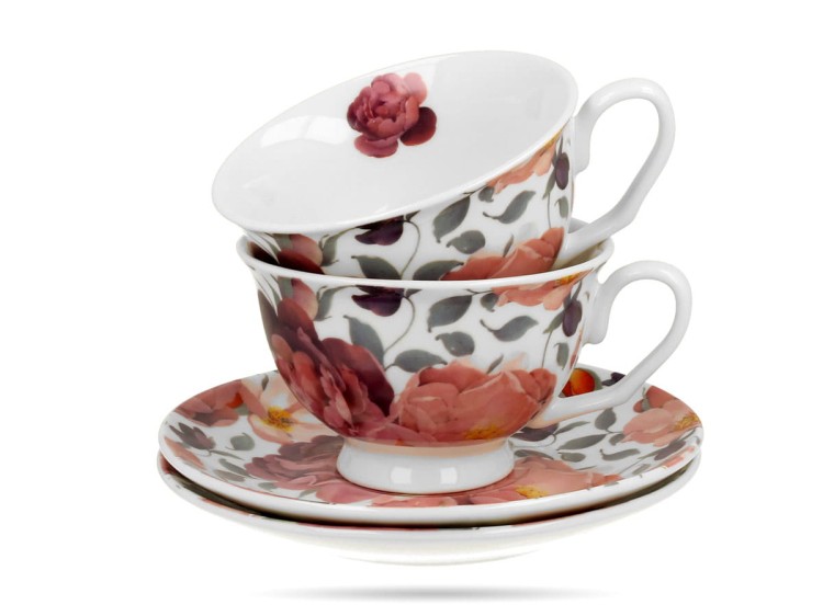 Filiżanki w kwiaty 250 ml 2 filiżanki ze spodkami róże Royal porcelana DUO