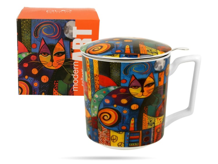 Kubek z zaparzaczem kot Modern 450 ml porcelana na prezent DUO