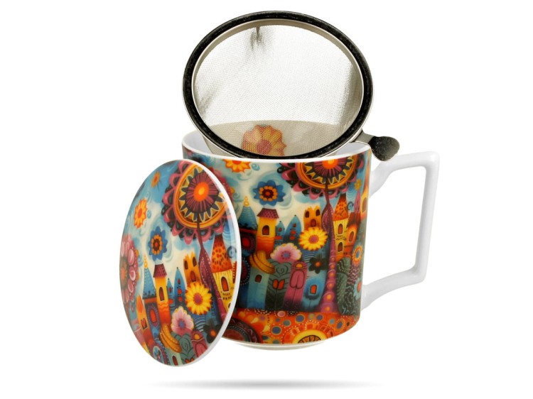 Kubek z zaparzaczem miasto Modern 450 ml porcelana prezent DUO