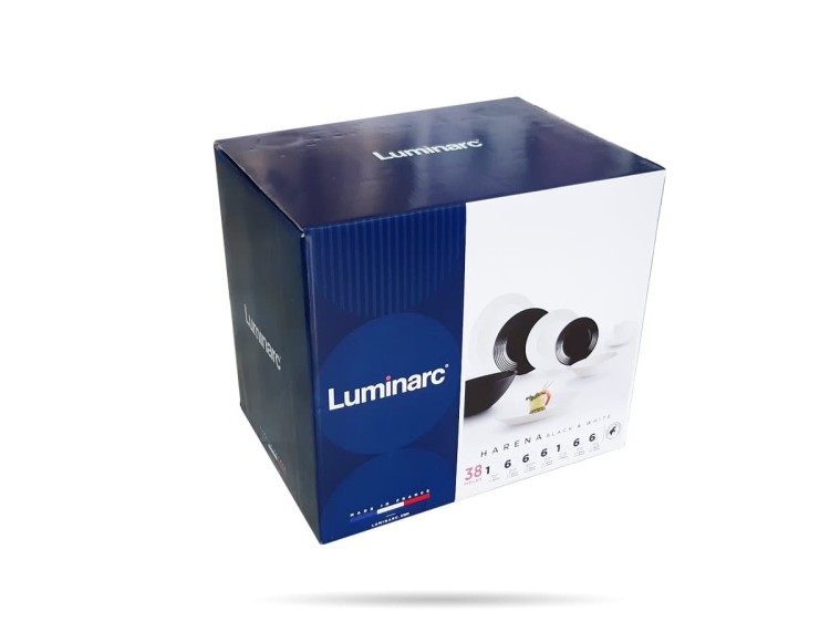 Serwis kawowo obiadowy dla 6 os 38 el czarno - biały Harena LUMINARC