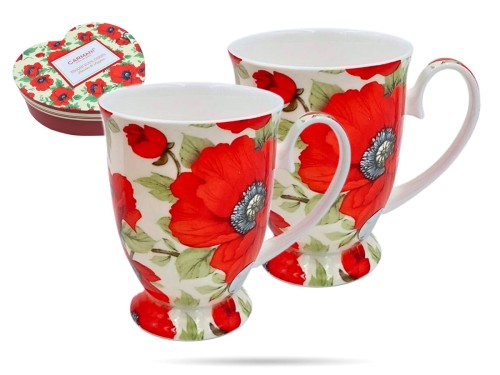 Kubki w sercu kwiaty maki 300 ml 2 szt porcelana na prezent CARMANI
