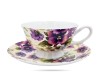 Filiżanka ze spodkiem kwiaty bratki 250 ml porcelana na prezent CARMANI