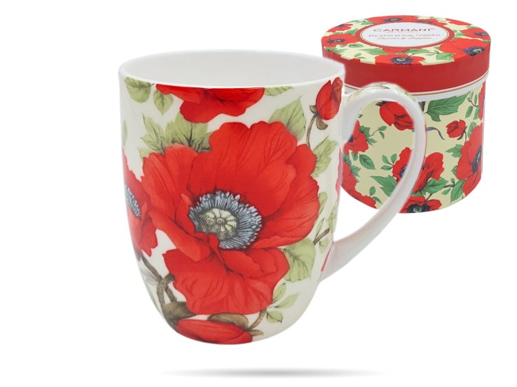 Kubek kwiaty maki 420 ml porcelana na prezent CARMANI